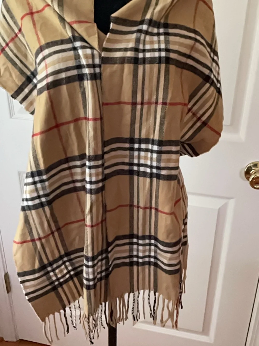 Cashmere Feel Italy Design Camel Plaid Tartan Fringe Scarf Wrap 60x12 🧣Italian